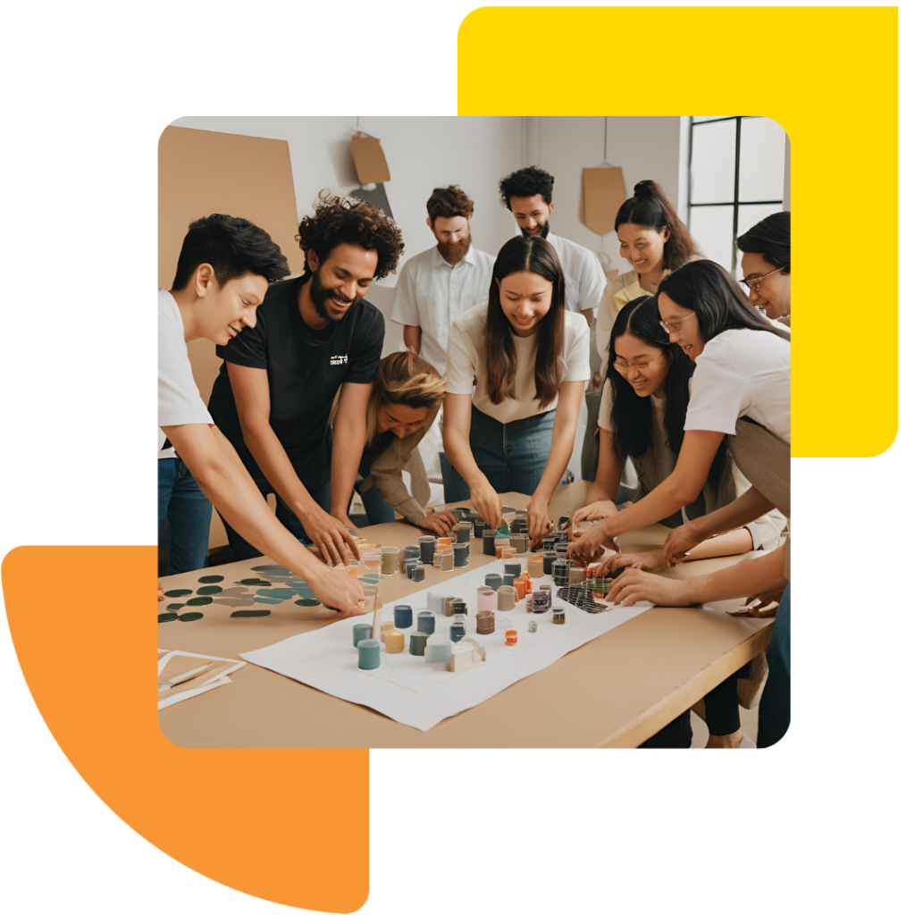 Team collaborating on a hands-on group exercise